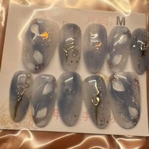 Smoky Gray Elegance 🌫️✨ | Press-On‎ Nail Set (Size M)